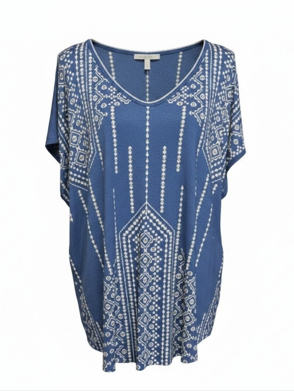 VS Collection Blue and White Short Sleeve V-Neck Top